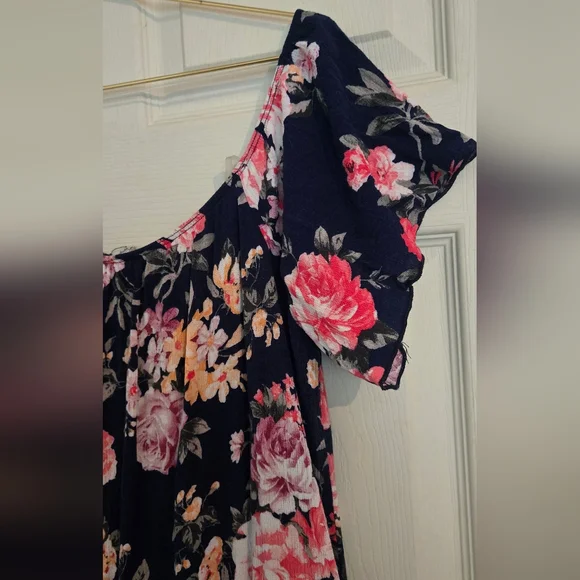 Charlotte Russe Off The Shoulder Short Sleeve Blue Floral Swing Mini Dress - Picture 4 of 6